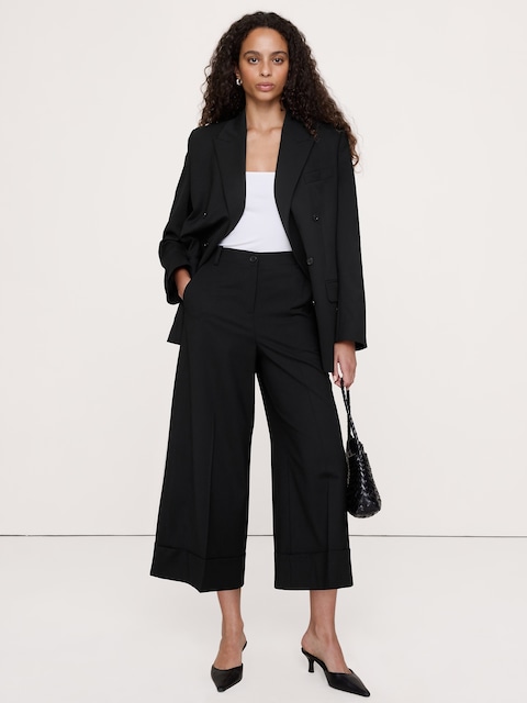 PANTALON GAUCHO ÉVASÉ À TAILLE HAUTE EN LAINE ITALIENNE LÉGÈRE