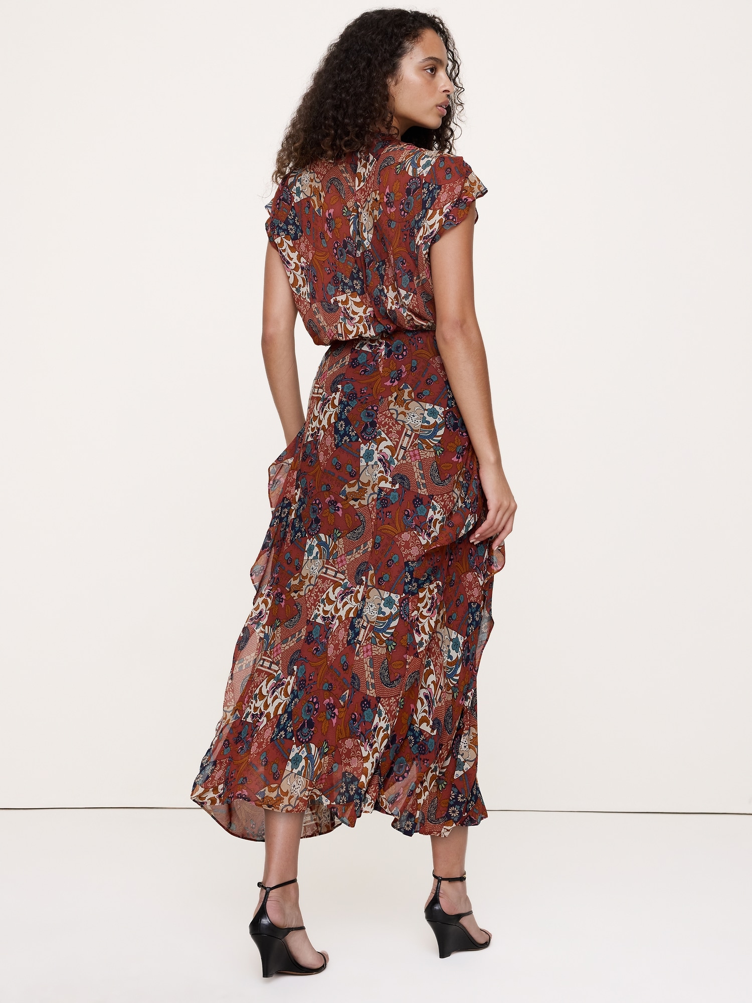 Layered Georgette Ruffle Midi Dress