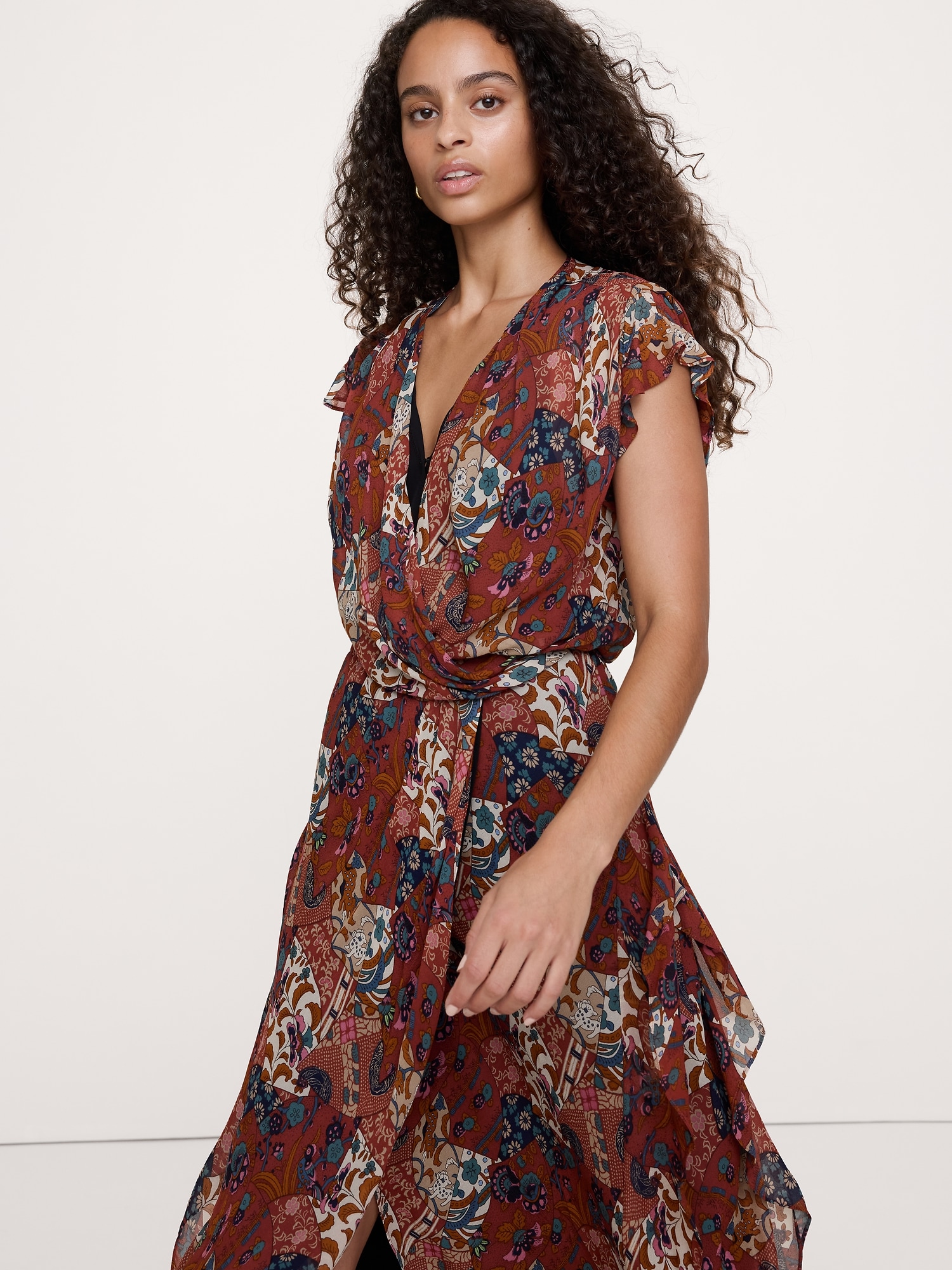 Layered Georgette Ruffle Midi Dress