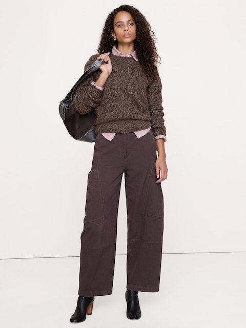 PANTALON COUPE BARIL À TAILLE HAUTE EN LIN ET COTON