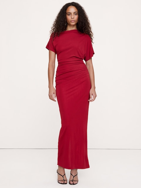 ROBE LONGUE DRAPÉE EN JERSEY MAT