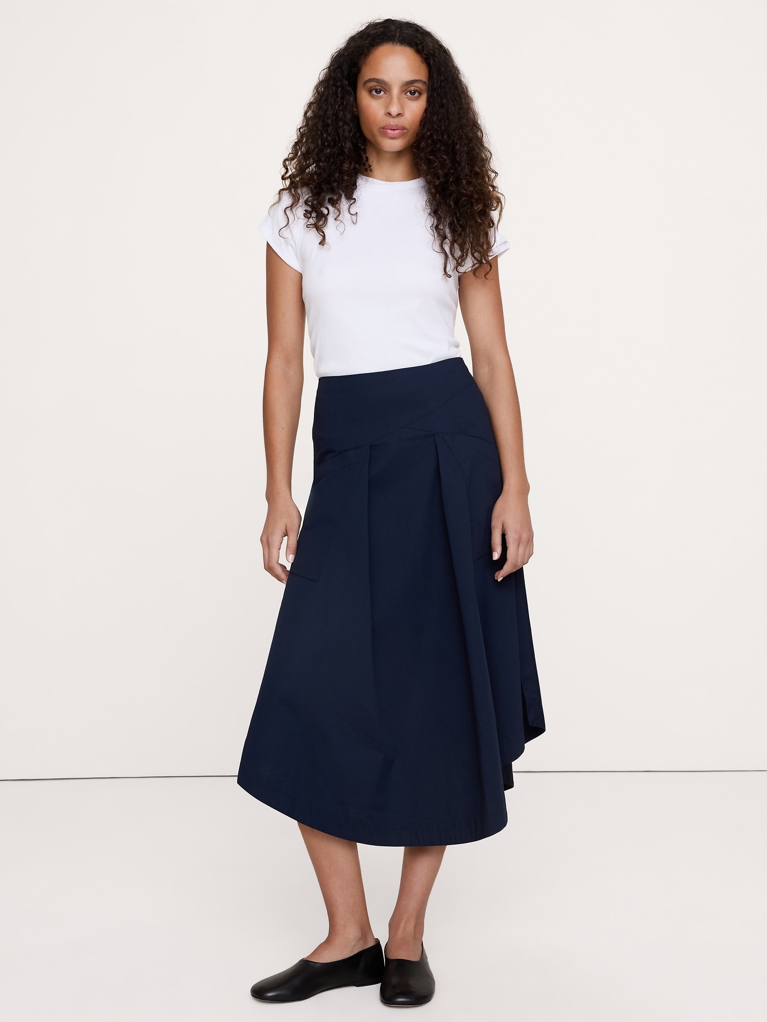 Stretch-Cotton Drop-Waist Midi Skirt