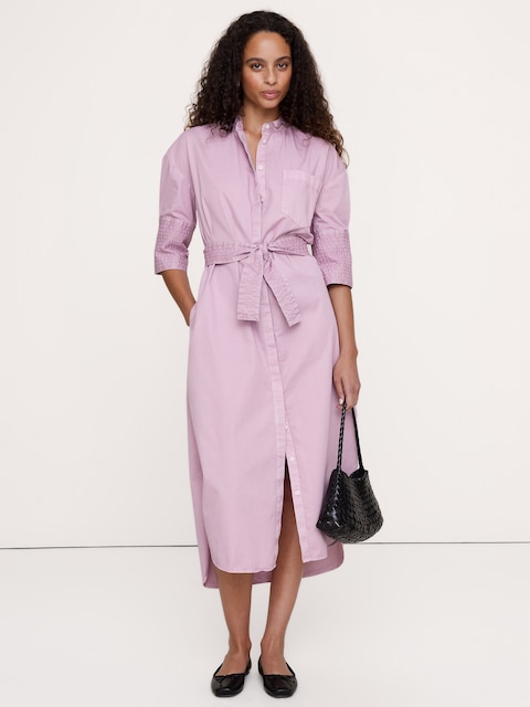 ROBE-CHEMISIER À CEINTURE EN SERGÉ DE COTON