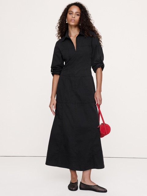 ROBE-CHEMISIER À PANNEAUX EN SERGÉ DE COTON