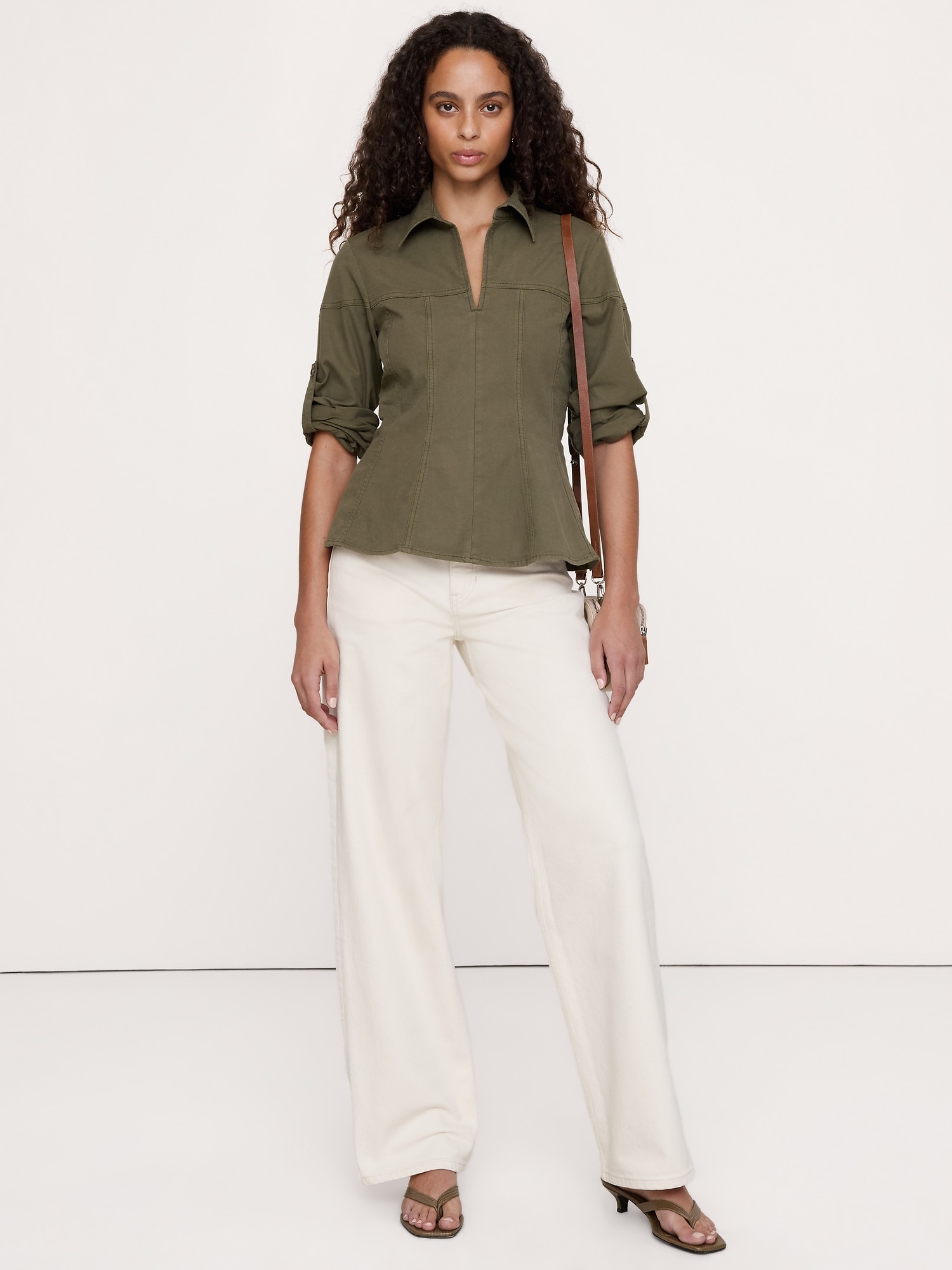 Stretch-Cotton Pleated-Waist Top