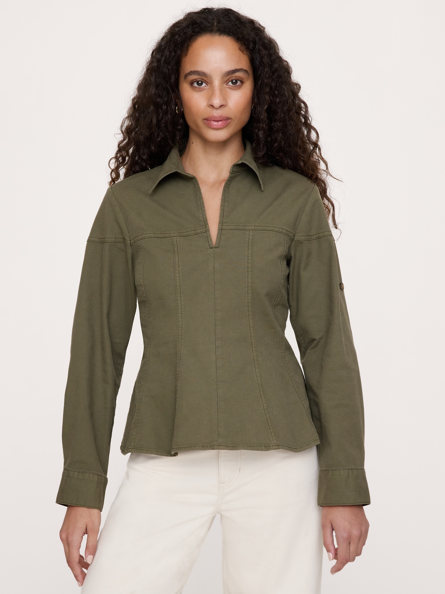 Stretch-Cotton Pleated-Waist Top