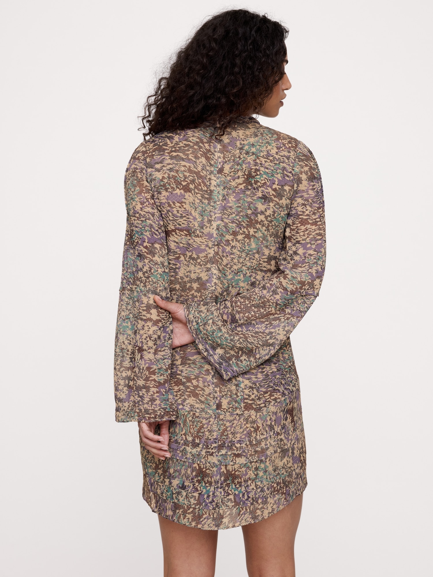 Georgette Ruffle-Neck Mini Dress