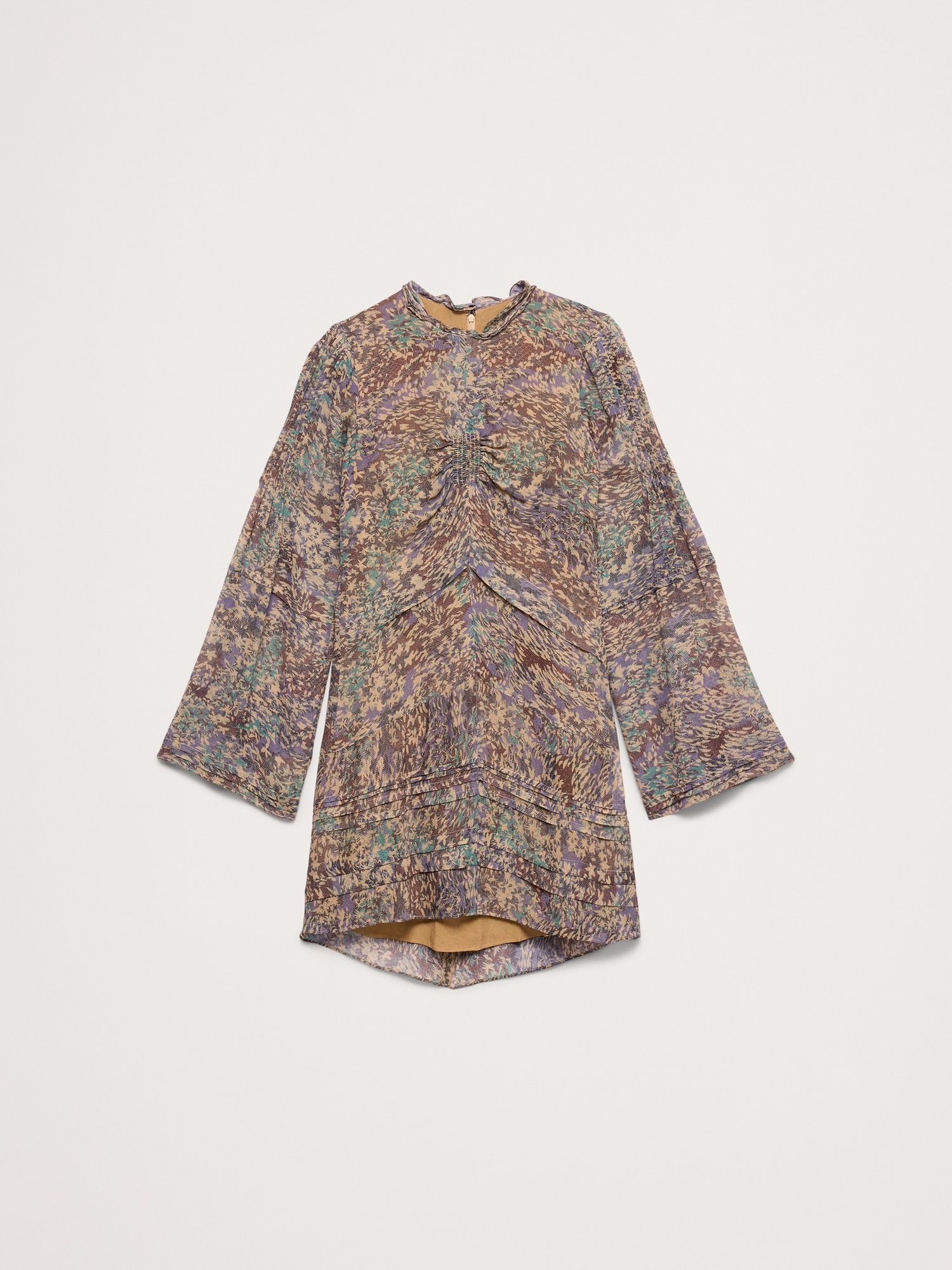 Georgette Ruffle-Neck Mini Dress