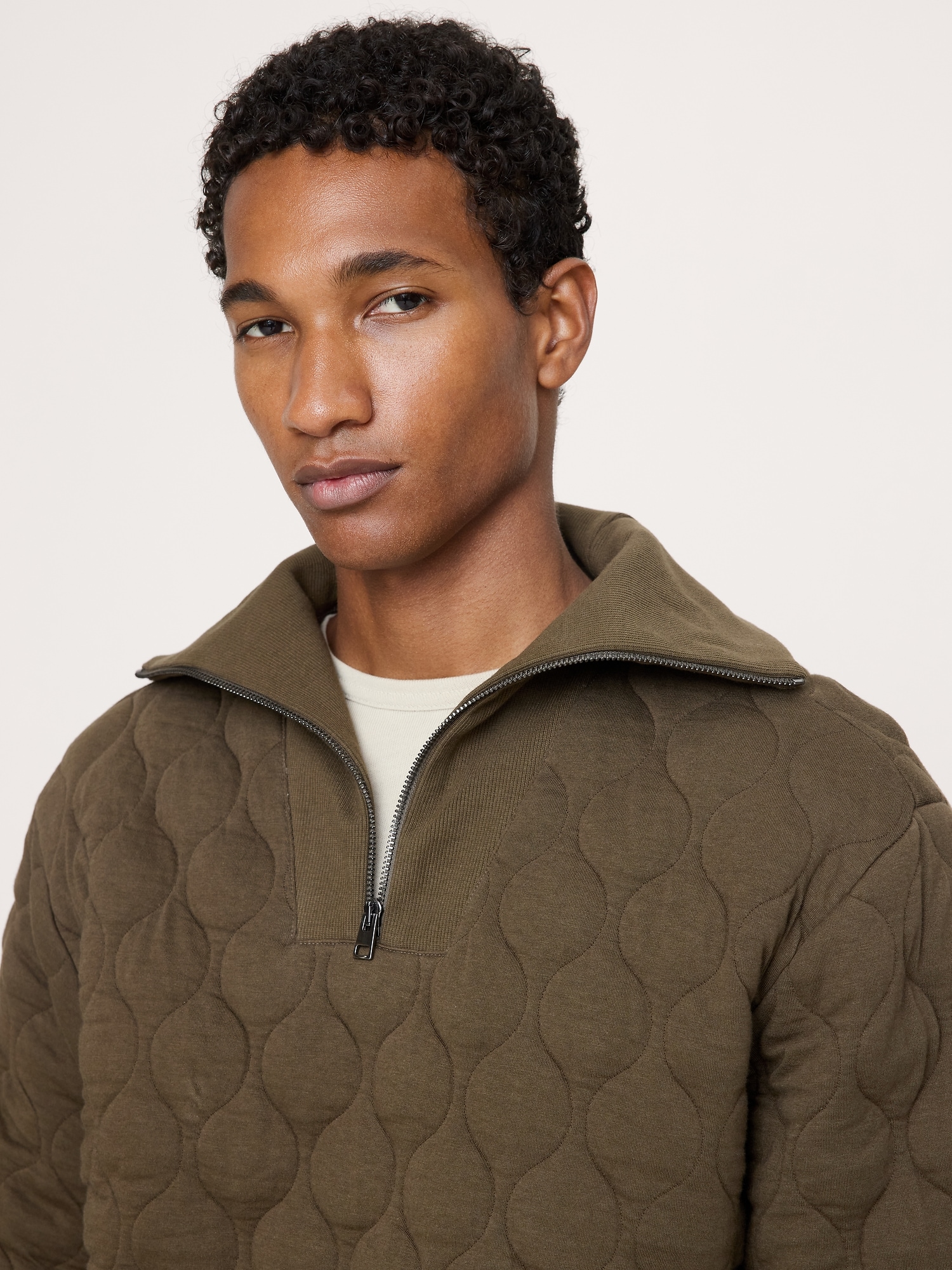 Cotton Quilted Jacquard Quarter-Zip Pullover