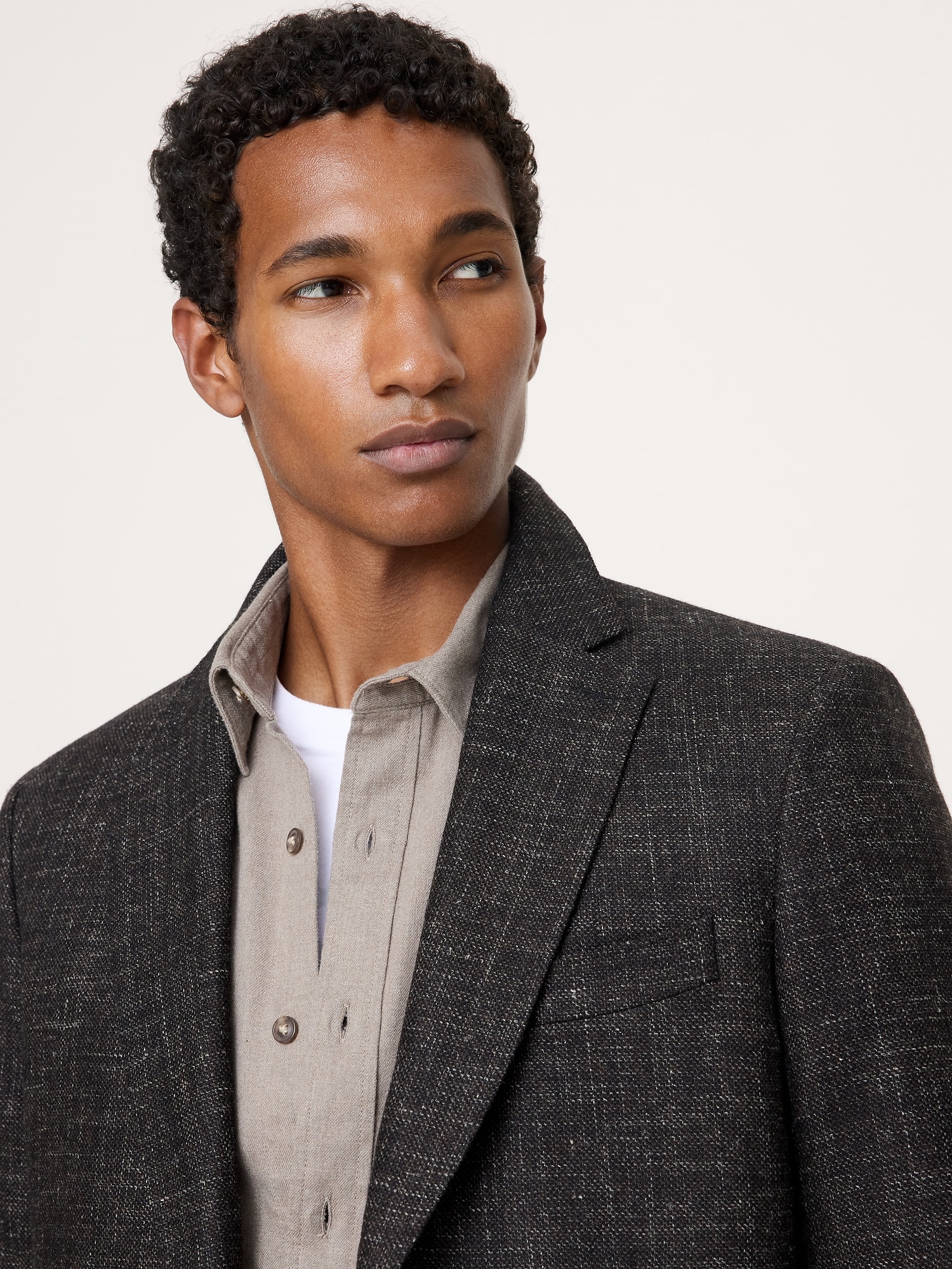 Tailored Slim Italian Tweed Suit Jacket
