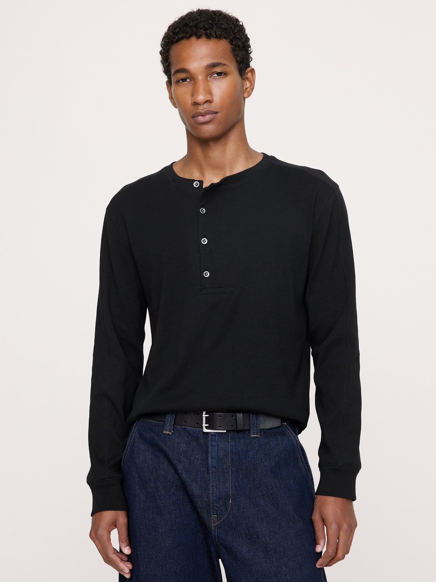 Ribbed Cotton Henley T-Shirt