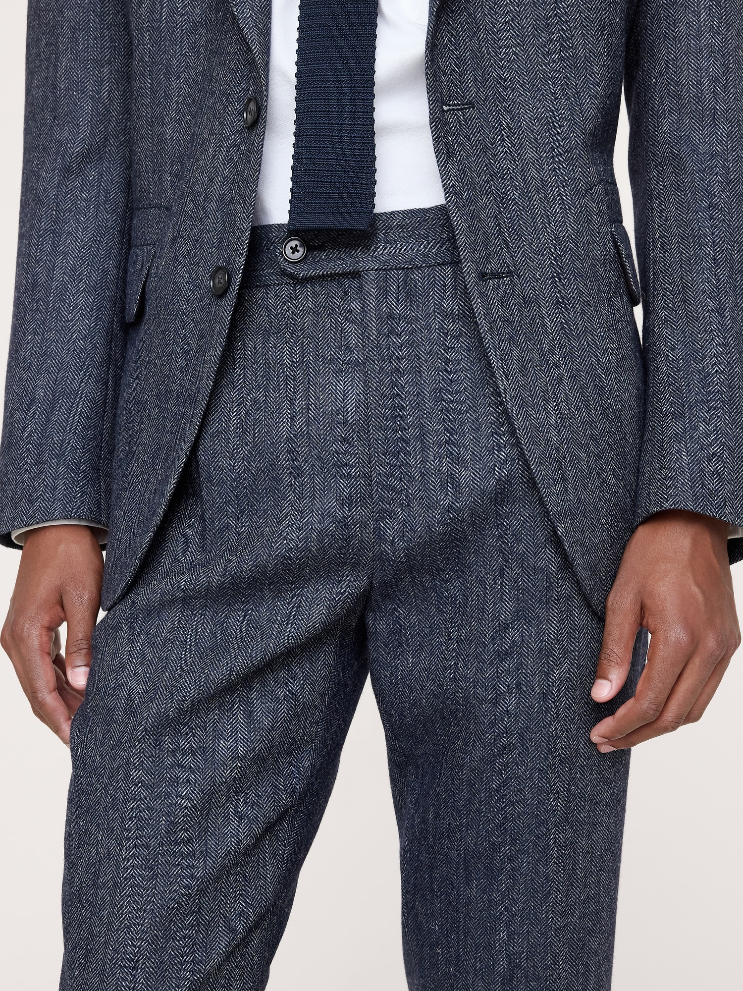 Tailored Slim Italian Herringbone Suit Pant