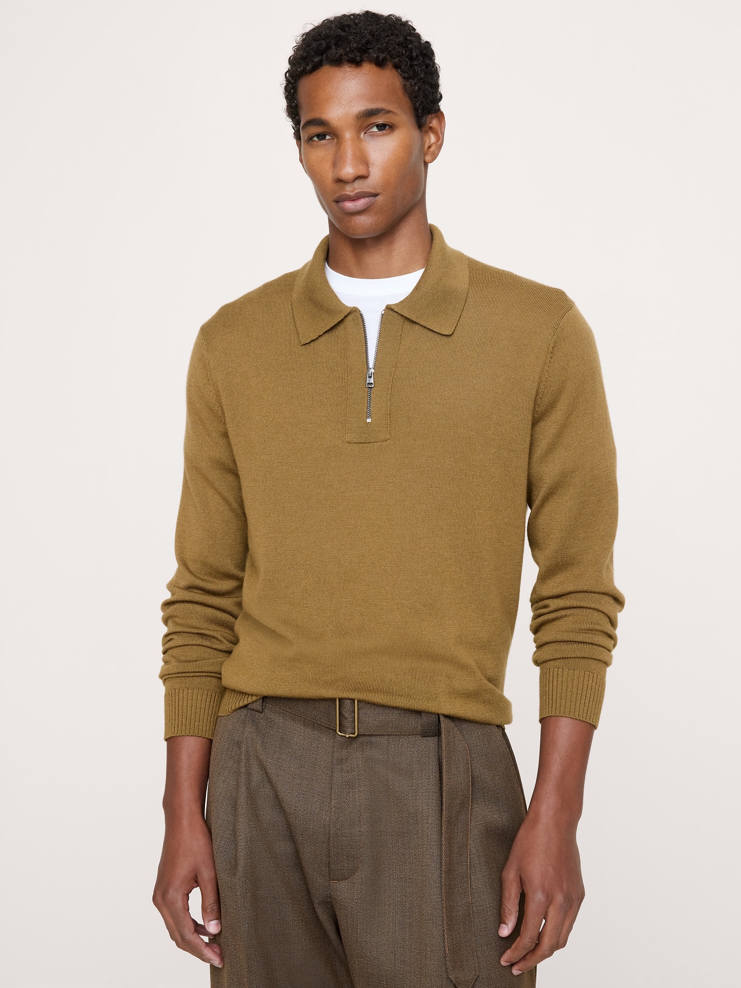 Merino Zip-Up Sweater Polo