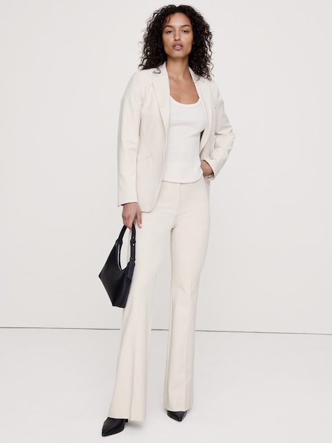 PANTALON MODERNE ÉVASÉ À TAILLE HAUTE EN TISSU URBAIN EXTENSIBLE - Blanc