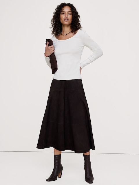 Minimalist Cotton Long-Sleeve Scoop-Neck T-Shirt - Alabaster Off