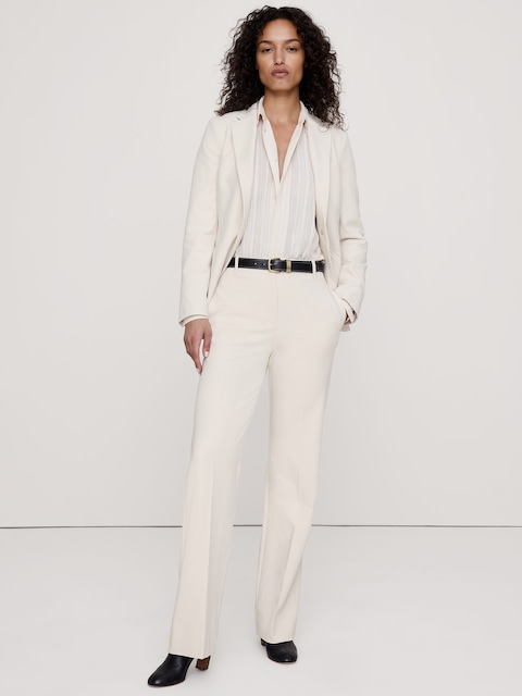 PANTALON MODERNE DROIT À TAILLE HAUTE EN TISSU URBAIN EXTENSIBLE - Blanc