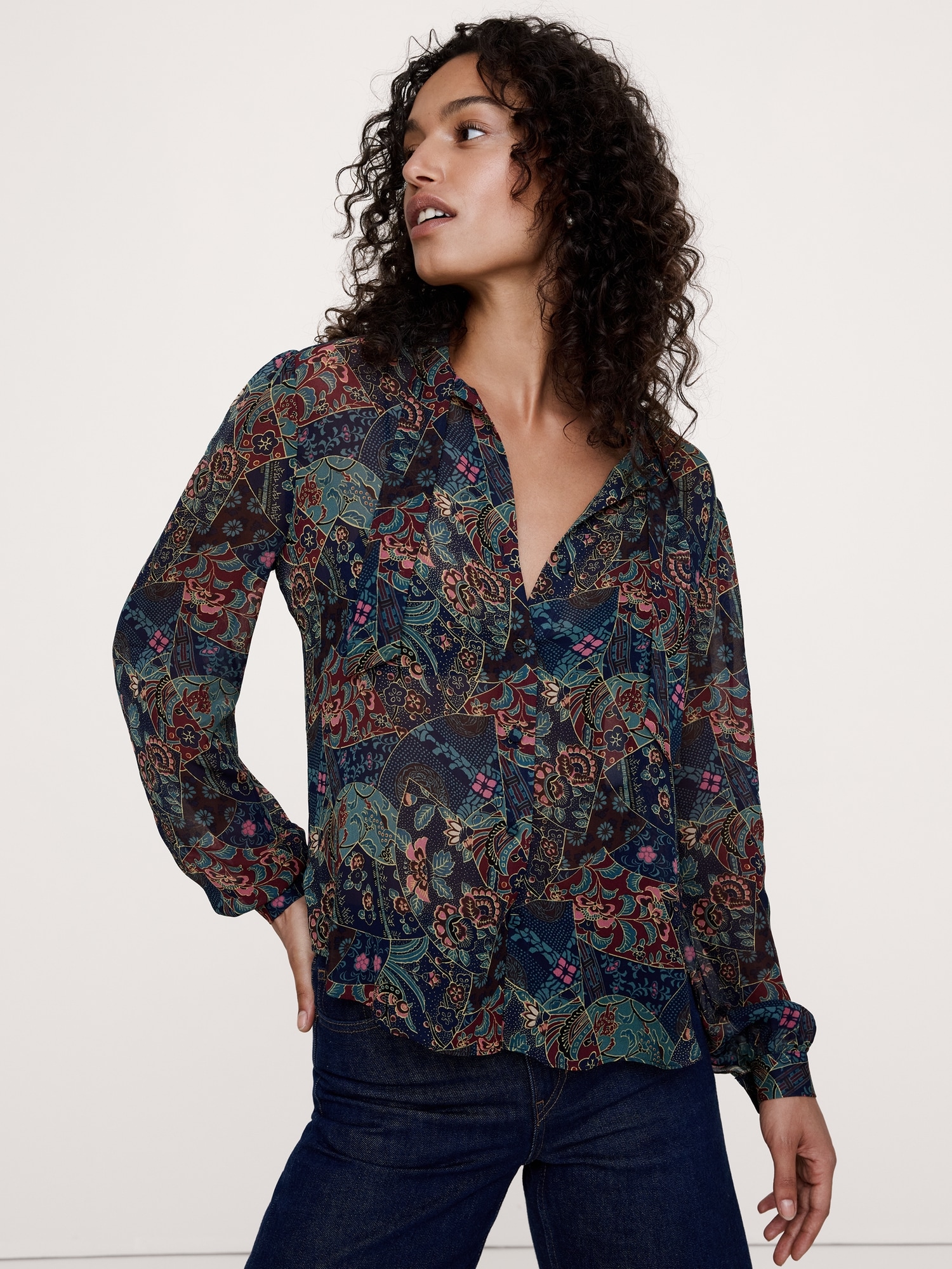 Georgette Tie-Neck Blouse