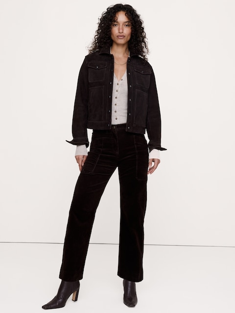 PANTALON DROIT TAILLE HAUTE EXTENSIBLE EN VELOURS CÔTELÉ