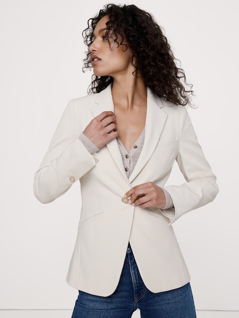 BLAZER ÉTROIT EN TISSU URBAIN EXTENSIBLE - Blanc