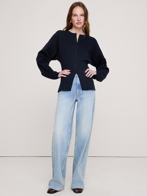 CARDIGAN À OURLET À DÉCOUPE EN COTON ET SOIE PIED D'ALOUETTE