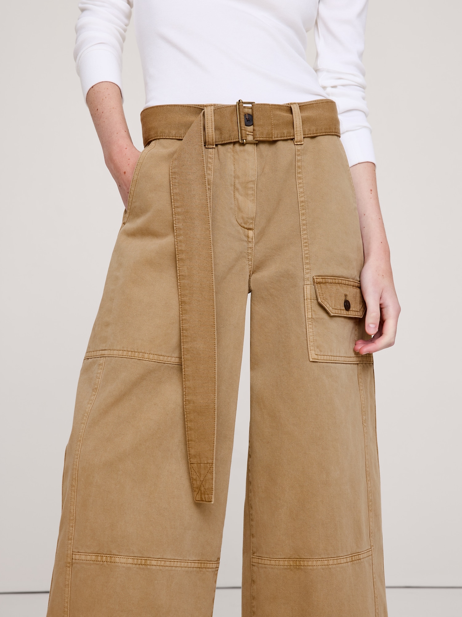 High-Rise Wide-Leg Cotton Utility Pant