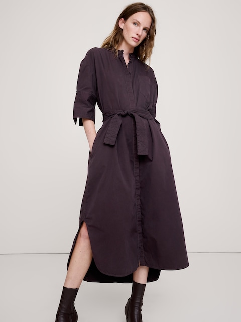 ROBE-CHEMISIER À CEINTURE EN SERGÉ DE COTON