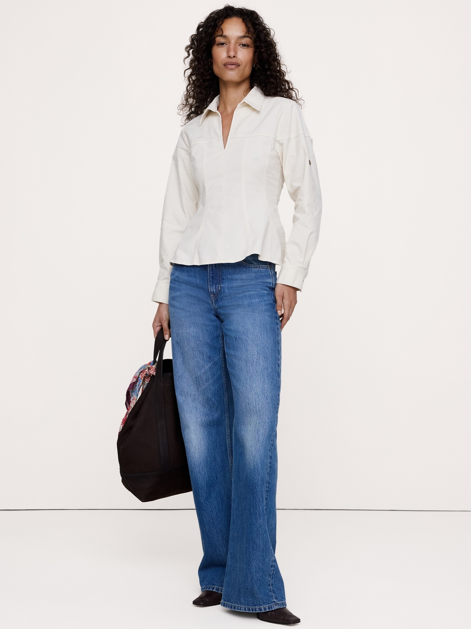 Stretch-Cotton Pleated-Waist Top