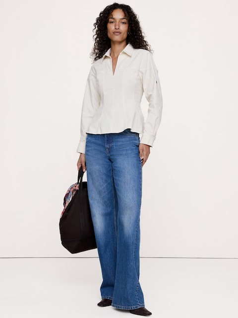 HAUT À TAILLE PLISSÉE EN COTON EXTENSIBLE