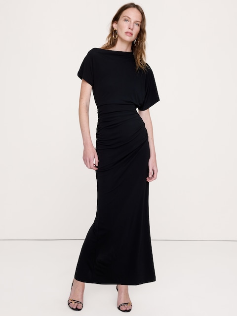 ROBE LONGUE DRAPÉE EN JERSEY MAT