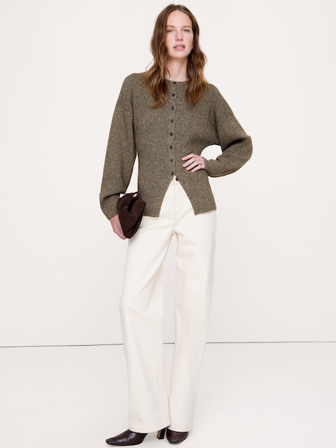 CARDIGAN À OURLET À DÉCOUPE EN COTON ET SOIE PIED D'ALOUETTE