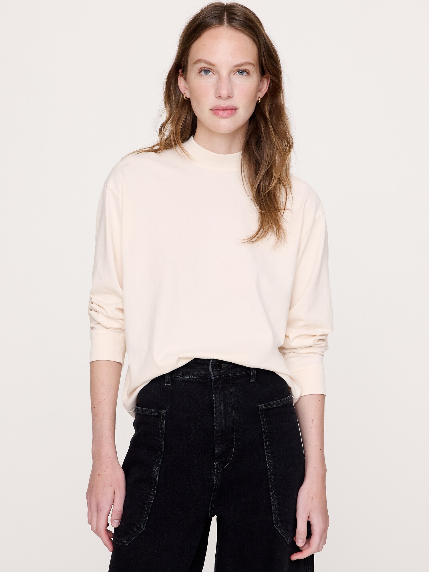 Vintage Cotton Long-Sleeve Mock-Neck T-Shirt