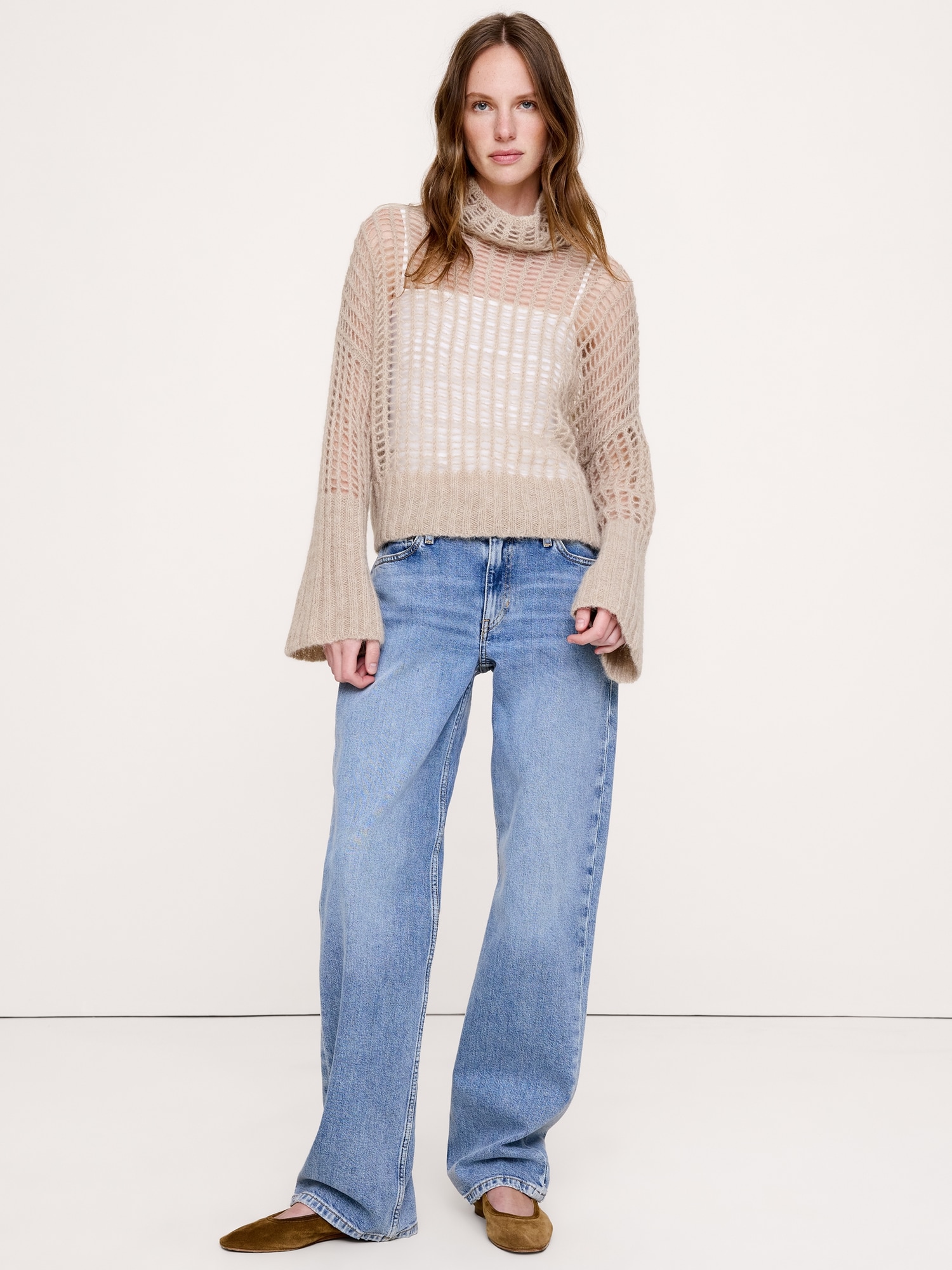 Italian Mesh Funnel-Neck Sweater