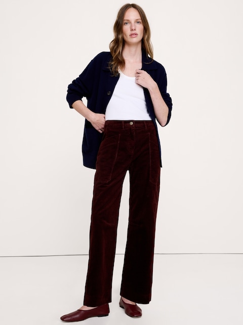 PANTALON DROIT TAILLE HAUTE EXTENSIBLE EN VELOURS CÔTELÉ