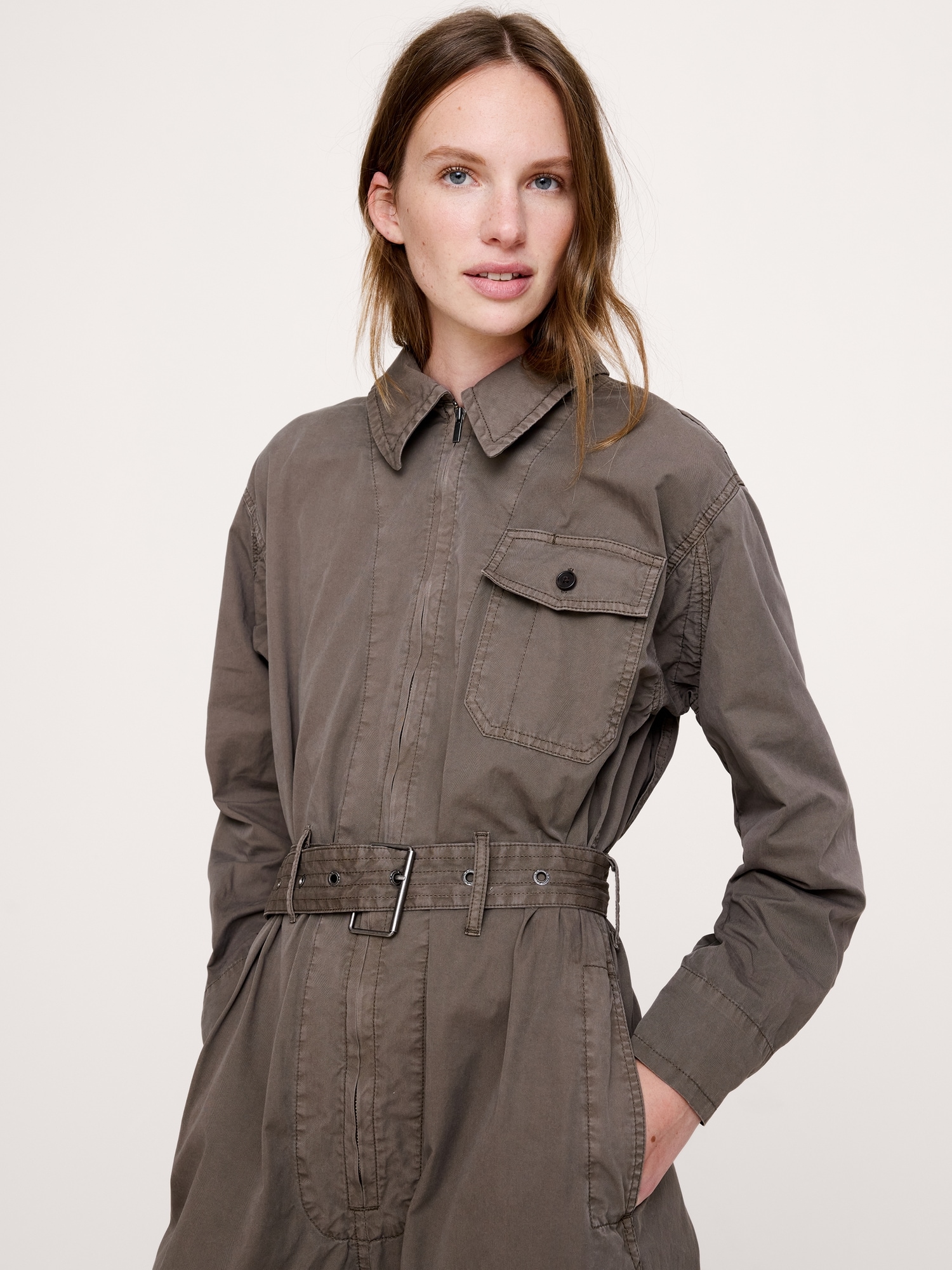 Cotton Twill Zip Jumpsuit