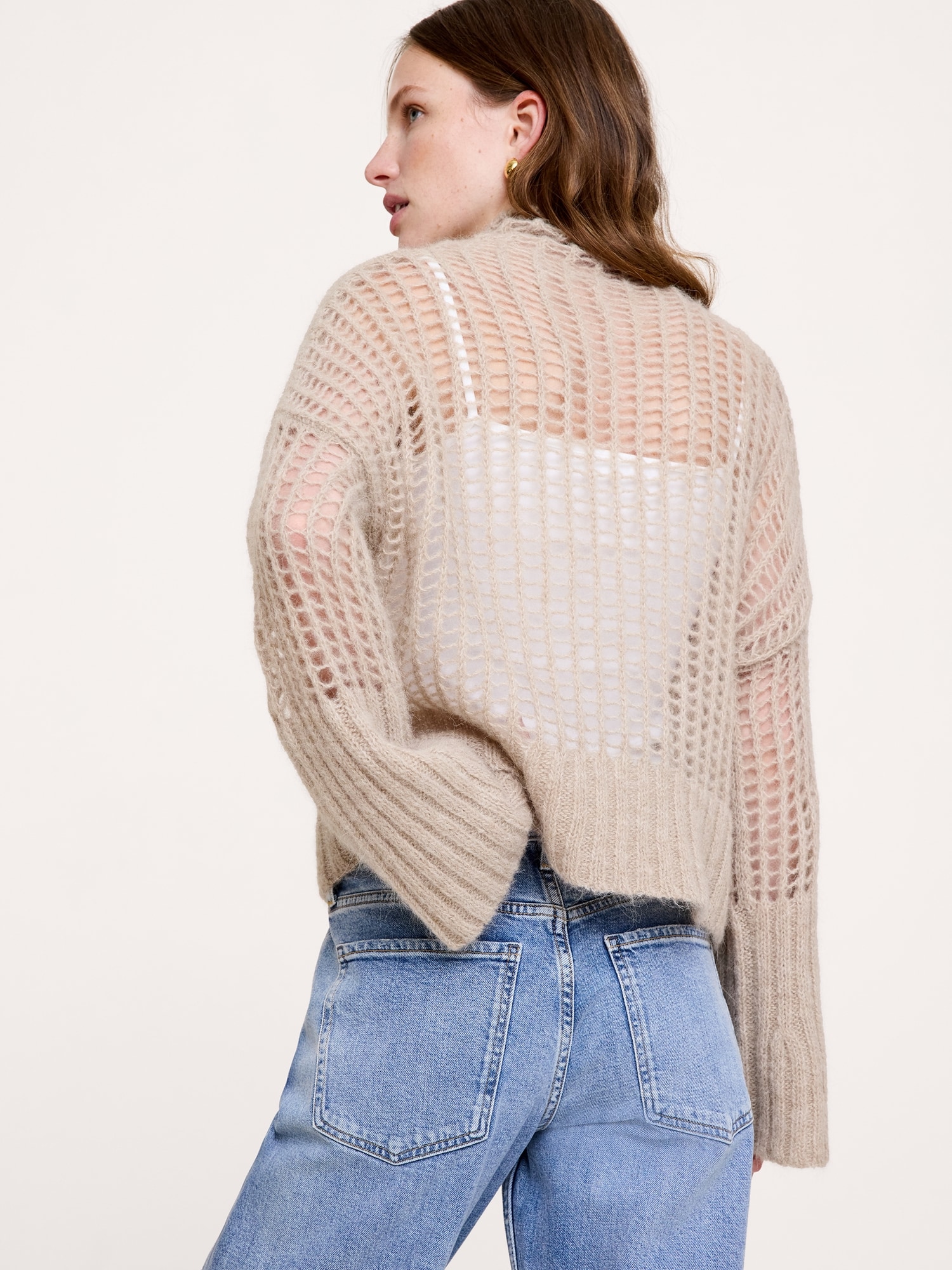 Italian Mesh Funnel-Neck Sweater