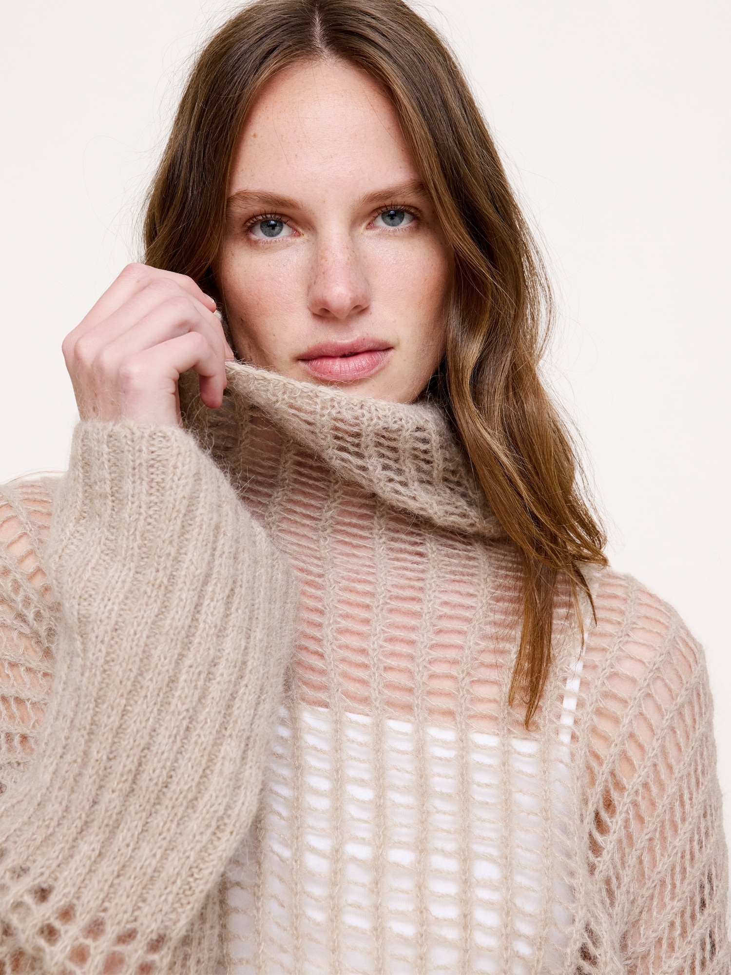 Italian Mesh Funnel-Neck Sweater