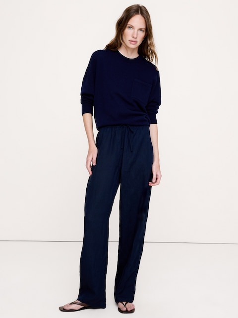 PANTALON DROIT À TAILLE EXTENSIBLE EN LIN ESCAPADE