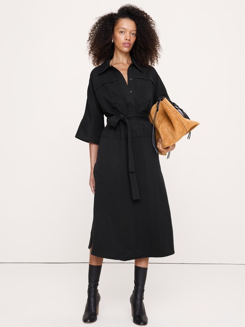 ROBE-CHEMISIER MI-LONGUE EN SERGÉ FLUIDE