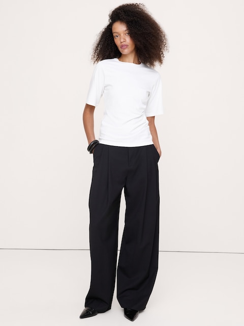 T-SHIRT RÉTRO FRONCÉ SUR LES CÔTÉS EN COTON