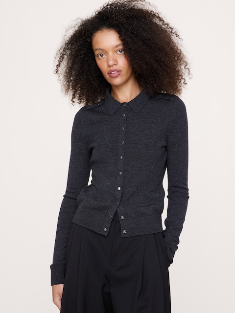 CARDIGAN POLO EN LAINE MÉRINOS