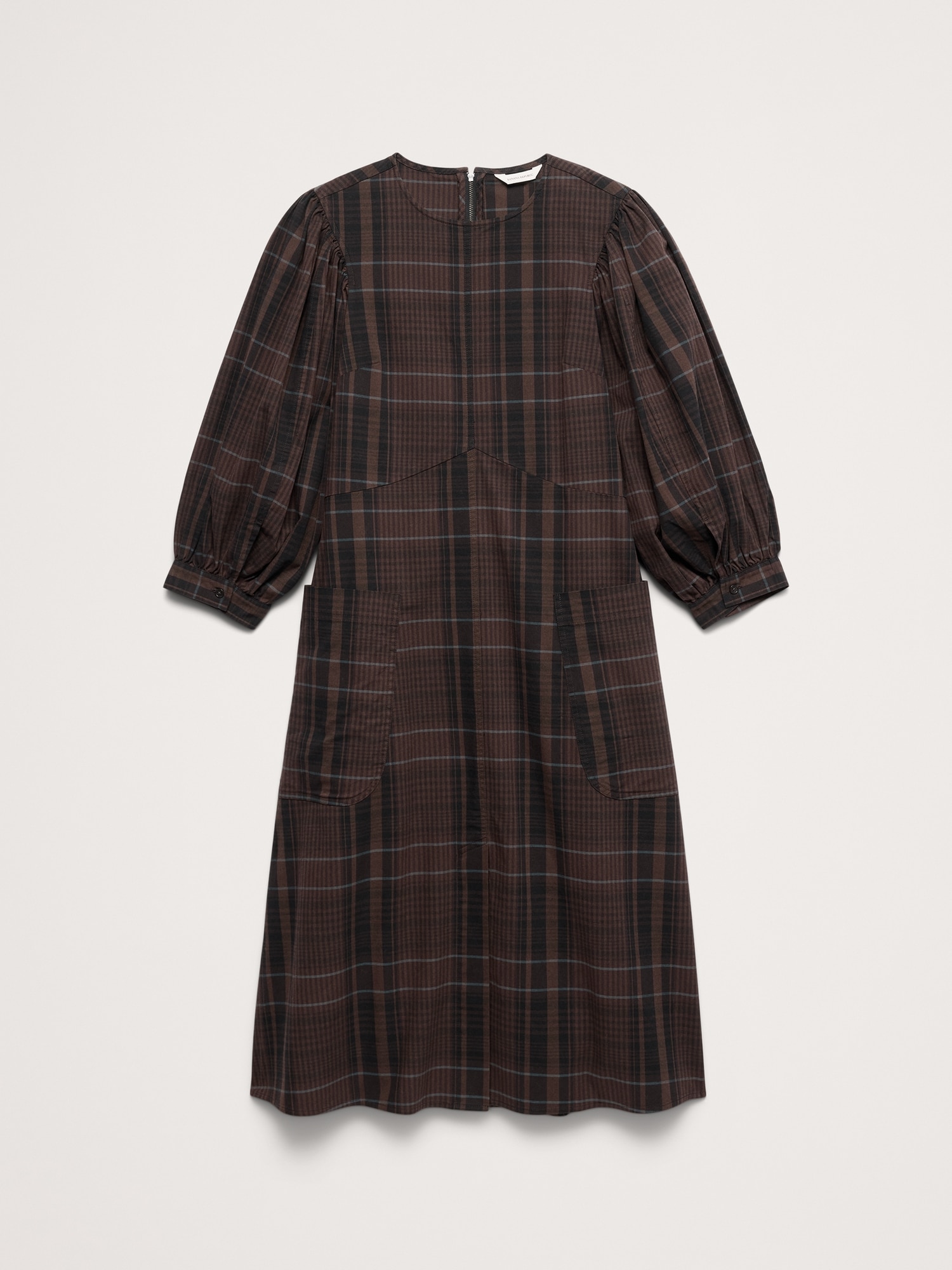 Cotton Poplin Puff-Sleeve Midi Dress