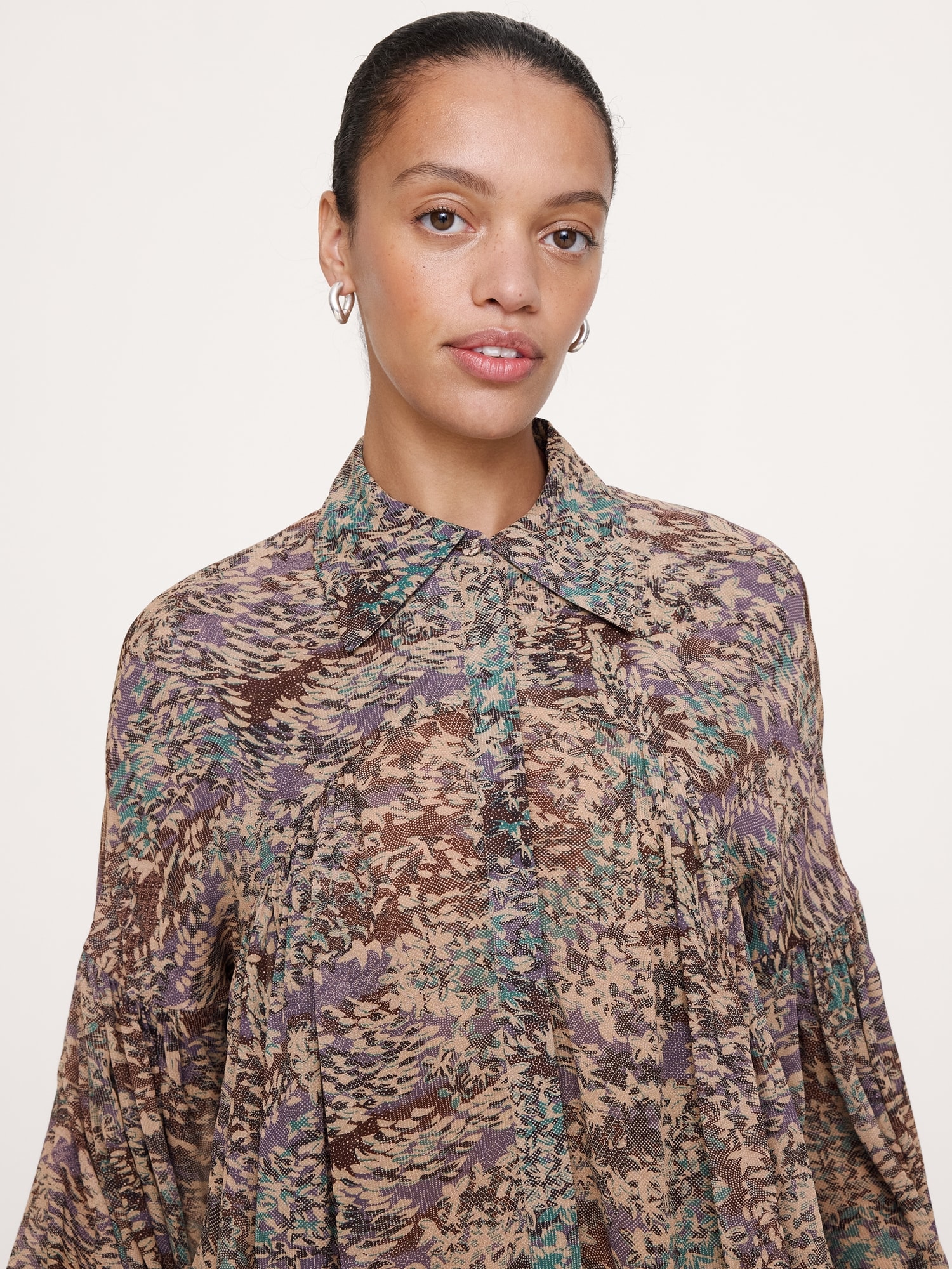 Viscose Balloon-Sleeve Blouse