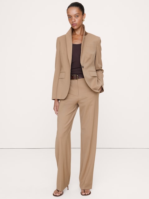 PANTALON DROIT MODERNE À TAILLE HAUTE EN LAINE ITALIENNE