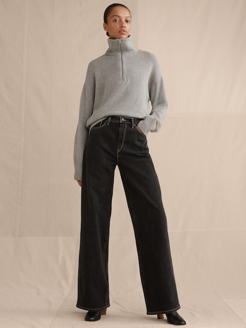 JEAN DÉCONTRACTÉ JAMBE LARGE À TAILLE HAUTE