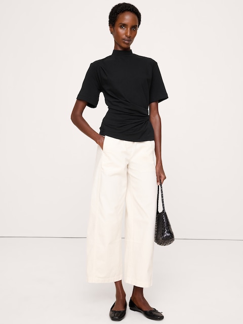 Stretch-Cotton High-Neck Top