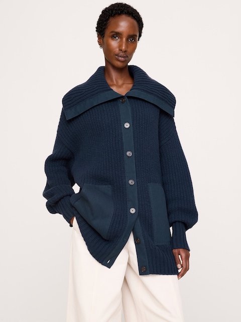 CARDIGAN DE MARIN SURDIMENSIONNÉ EN LAINE MÉRINOS ET COTON