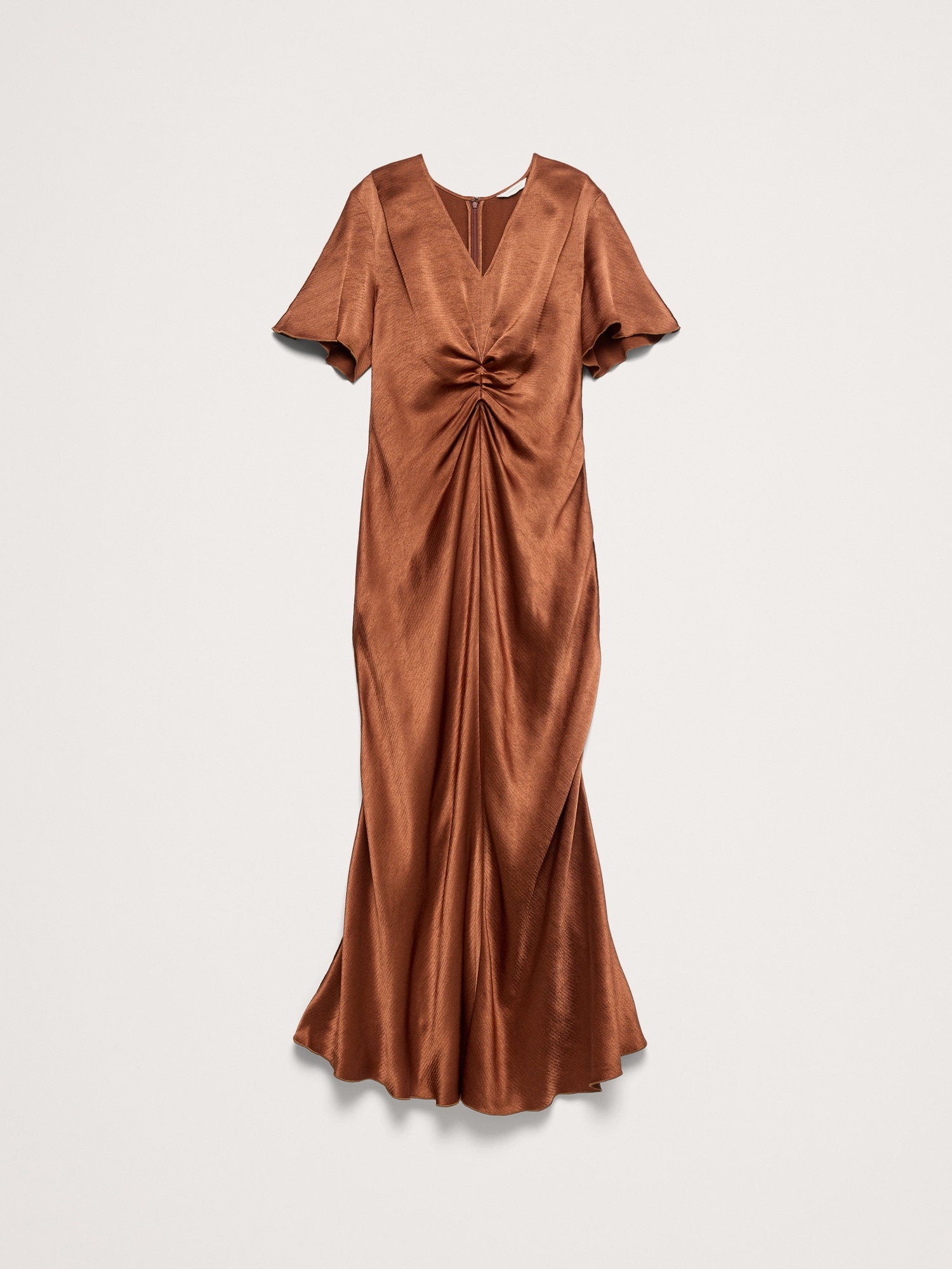 Hammered Satin Flutter-Sleeve Dress
