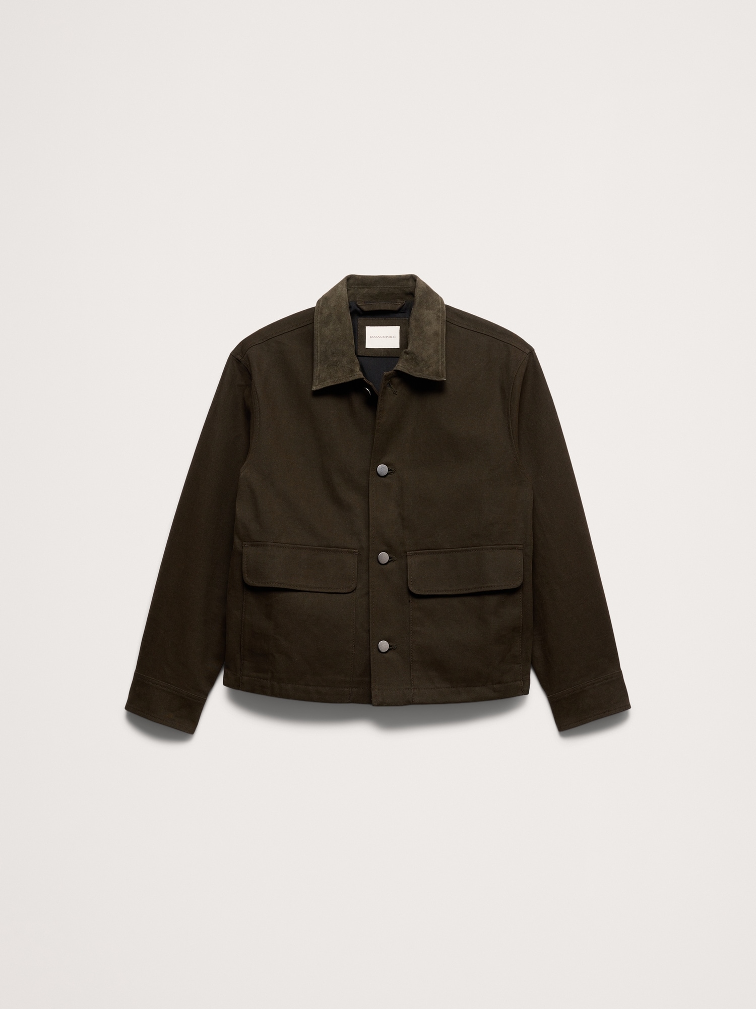 Cotton Twill Utility Jacket with Suede Collar