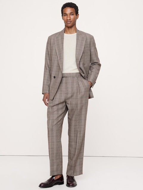 PANTALON DE COMPLET AMPLE À PLIS EN LAINE ITALIENNE