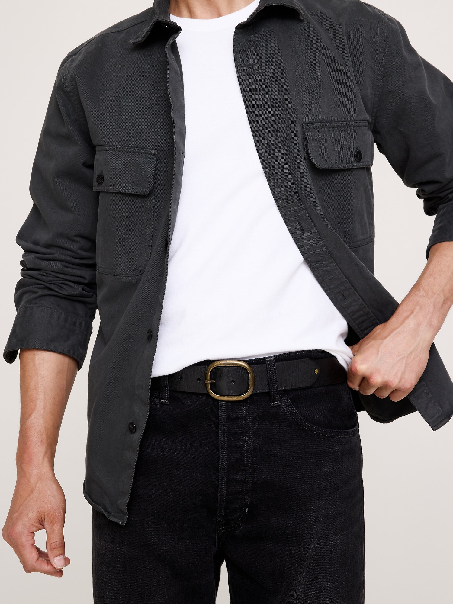 Leather Oval-Buckle Belt